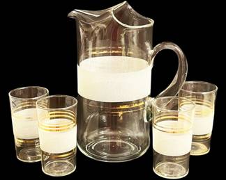 Mid Century Frosted Glass Pitcher Set
