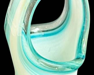 Murano Style Blue Hand Blown Basket