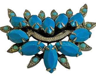 Turquoise Blue Glass Brooch