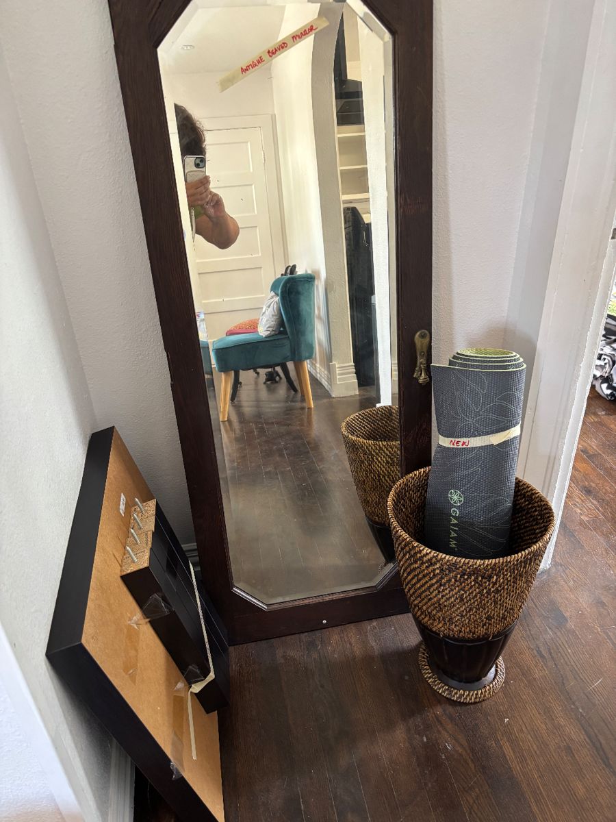 Yoga mats.  Antique beveled mirror 