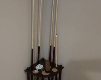 pool cues and stand