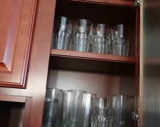 glassware  in  kitchen-  clear   glasses   are   free