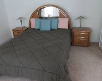 Double bed, frame and head board, two night stands.
