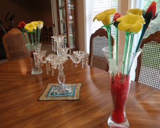 glass  flowers, vases,  candle  holder