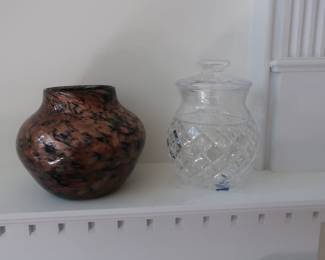 Waterford  large  jar,  black  and  gold  vase