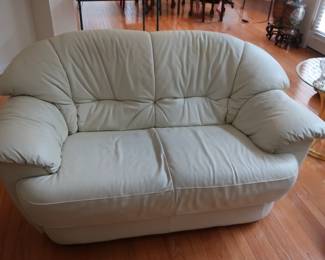 white leather love seat