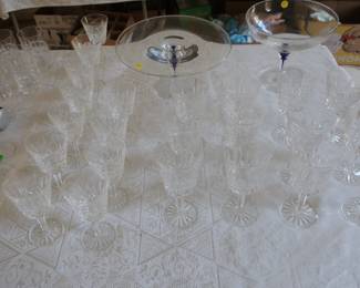 Waterford wine and water glasses,  Orefors  bowl and  cake  plate
