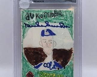 True one of a kind Vintage kids drawing of a duke
snider card that Duke Signed himself. Very cool piece.