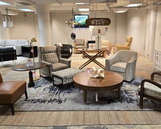 Armchair, ottoman, table, lamp