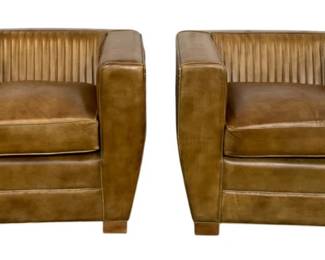 1758 - Pair Leather Camaroom Cocoa Armchairs 37 x 36 x 30