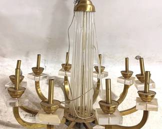 3407 - Modern History Chandelier - 40 x 40 AS IS - some glass stems damaged You are buying a used as-is electric/electronic item. We do not guarantee all components are present and if it is not expressly stated, it is untested.