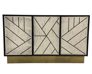 1614 - Nola Full Bone Inlay 3 Door Credenza 33" x 56" x 18" Retail $2390 2 doors are stiff to open A luxurious design for the home, the bone inlay buffet cabinet has been crafted with every detail in mind. In a textured finish, this buffet features three doors which open to reveal the interior shelves, with black finish all around for the added touch of luxe.