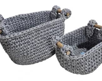 1853 - Set of 2 Decorative Woven Baskets largest 12 x 21 x 17