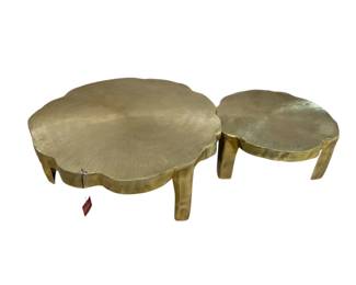 1881 - Pair Brass Table by Three Hands 12 x 29 & 9.5 x 20