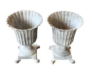 5126 - Pair Cast Iron Garden Urns 19 x 14
