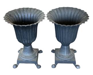 5124 - Pair Cast Iron Garden Urns 24 x 17