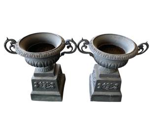 5129 - Pair 2pc Cast Iron Garden Urns 28 x 26