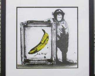 9060 - CHIMP WITH BANANA GUN GICLEE BY BANKSY 22 X 22