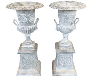 5128 - Pair 2pc Cast Iron Garden Urns 42 x 19
