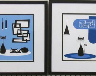 9044 - SET OF 2 ATOMIC CATS ON BLUE 16 X 18