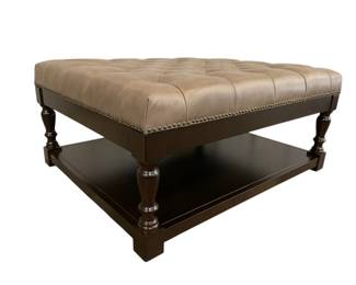 1761 - LEA Leather Tufted Shelf Cocktail, Mushroom Grey 19 x 42 x 34