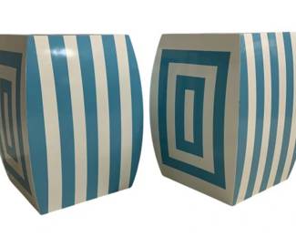 1634 - Pair Chelsea House Mantis Stools blue / cream 24 x 14 chips on edge
