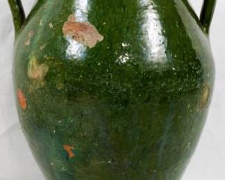 251x - Green 14" Pottery Vase, Flakes off of Glaze