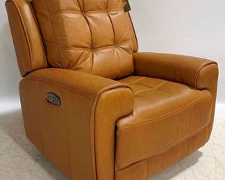 1251 - Leather Italia Cambria London P2 Recliner Glider recliner, top grain leather, new, caramel color, power 40 x 38 x 36