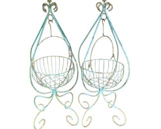 5119 - Pair Metal Wire Hanging Planters 42" Tall