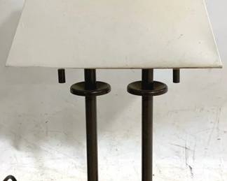 3428 - Metal Desk Lamp w/ plugins - 27" tall You are buying a used as-is electric/electronic item. We do not guarantee all components are present and if it is not expressly stated, it is untested.