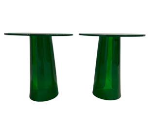 1631 - Pair Chelsea House Acrylic Green Tables 16 x 15
