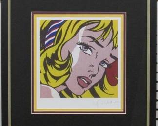9007 - GIRL WITH RIBBON PRINT BY ROY LICHTENSTEIN 16.5 X 17.5