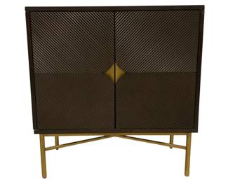 1569 - Wildwood Samana Walnut Accent Cabinet 37" x 34" x 18" Retail $2669 Two door acacia wood accent cabinet with black walnut finish, brass finished hardware and base. damage on corner