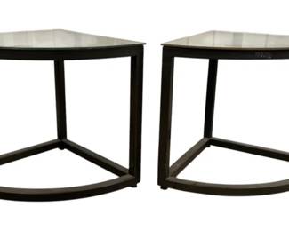 1764 - Pair Mirror Top Corner Tables 19 x 25 x 18