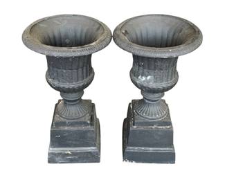 5125 - Pair 2pc Cast Iron Urns on Bases 27 x 15