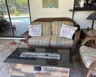 gas fire coffee table and rattan patio furniture