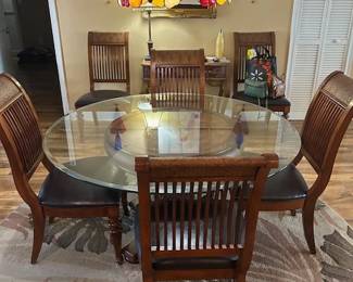 54" Glass Top Dining Table (Tommy Bahama style) with 6 chairs