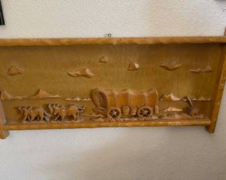 carved wood western wagon