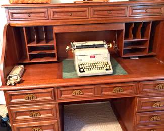 East Asian marble inlay roll top desk