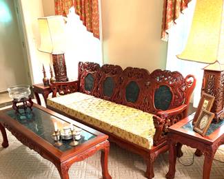 East Asian rosewood with green marble inlay living room
