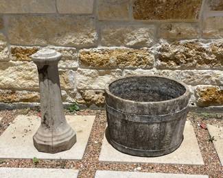 CONCRETE BARREL PLANTER, BIRDBATH BASE