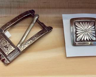 STERLING SILVER NATIVE AMERICAN BELT BUCKLE, EARRINGS