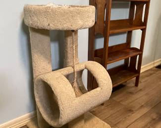 CAT TOWER, ANTIQUE OAK SHELF