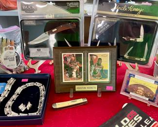 BUCK KNIFE-NIB, UNCLE HENRY KNIFE SET-NIB, HOUSTON ROCKETS COLLECTOR CARDS