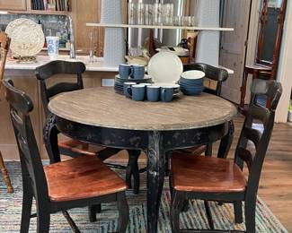 TABLE & CHAIRS-TABLE HAS 2 LEAVES, NORITAKE STONEWARE DISHES