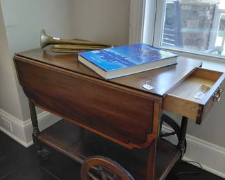Authentic antique Mahogany Tea cart. Crafted by Virginia Galleries. Furniture by Hinkel Harris