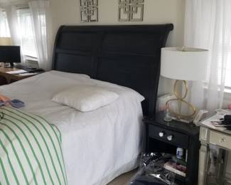 King bed; nightstand; Drexel Heritage gold ovals table lamp - two available