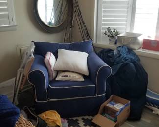 Nay & white piping armchair matches couch