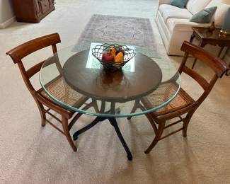 Glass top table , 4 antique chairs