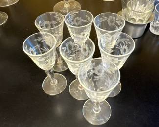 etched glass cordial glasses 